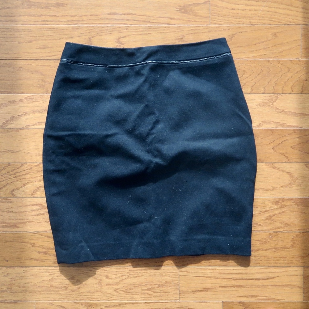 Elie Tahari Wool Leather Trim Pencil Mini Skirt 4